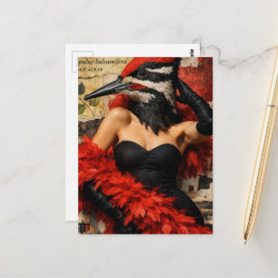 Lustiger Specht in einer schwarzen Kleid Fantasie- Postkarte