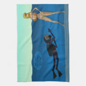 LUSTIGER SPORTTAUCHER-UNTERWASSERmädchen, Geschirrtuch (Vertikal)