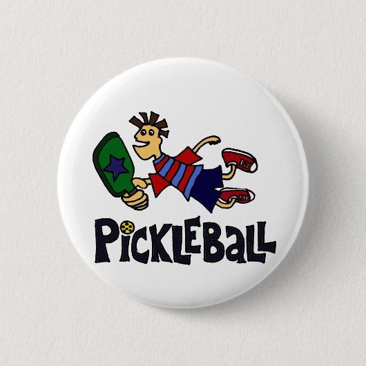 Lustiger springender Pickleball Typ Button (Vorderseite)