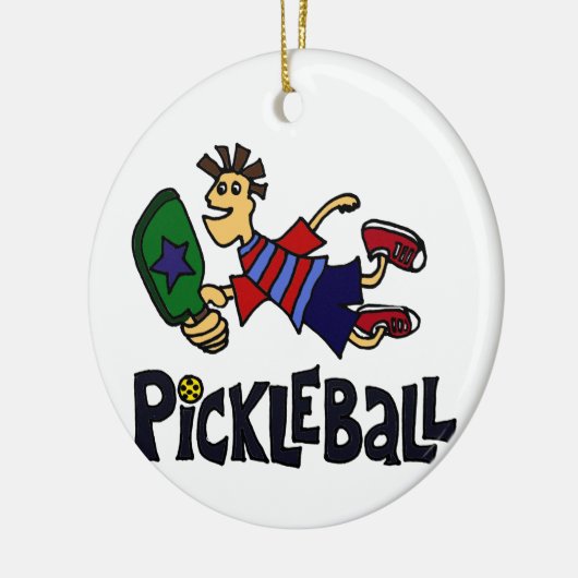Lustiger springender Pickleball Typ Keramikornament (Links)
