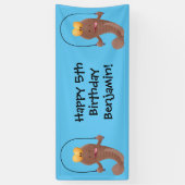 Lustiger Springender Schlammspringer Fisch Cartoon Banner (Vertikal)