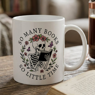 Lustiger Spruch für Buchliebhaber lesendes Skelett Kaffeetasse