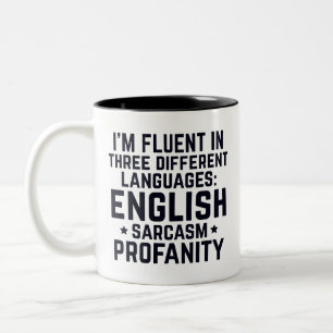 Lustiger Spruch ich spreche drei verschiedene Spra Zweifarbige Tasse