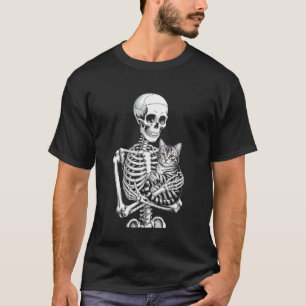 Lustiger Spruch Skelett liebt Katze bis zum Tod Fr T-Shirt