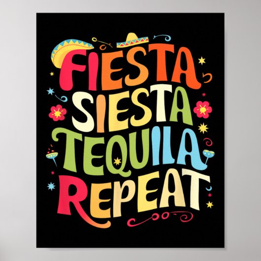 Lustiger Sprüche Fiesta Siesta Repeat Cinco De May Poster (Vorne)