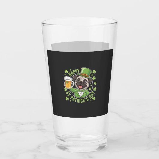 Lustiger St. Patrick�s Day Mops mit Bierkrug Glas (Vorderseite)