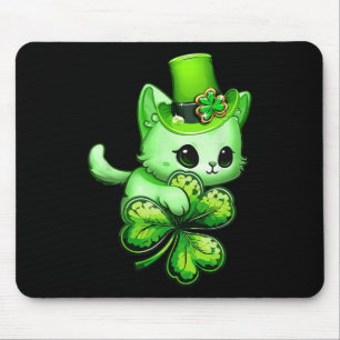 Lustiger St. Patricks Day Katze hält Shamrock St. Mousepad
