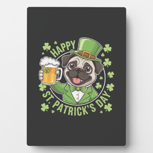 Lustiger St. Patrick's Day Mops mit Bierkrug Fotoplatte (Vorderseite)
