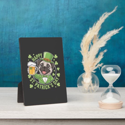Lustiger St. Patrick's Day Mops mit Bierkrug Fotoplatte (Seite)