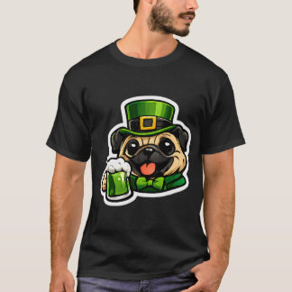 Lustiger St. Patricks Day Mops trinkt grünes Bier T-Shirt