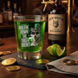 Lustiger St. Patrick's Day Wolf irischer Partyarti Schnapsglas