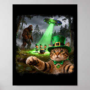 Lustiger St. Patricks Katzen-Alien-Bigfoot-glückli Poster