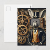 Lustiger Steampunk-Hase mit TV-Kopf Postkarte (Vorne/Hinten)