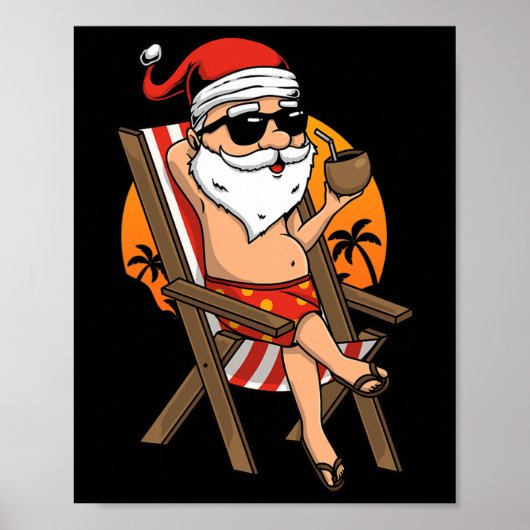 Lustiger Strand Cooler Weihnachtsmann Christmas Im Poster (Vorne)