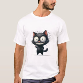 Lustiger struppiger schwarzer Kater winkt Grinsen T-Shirt