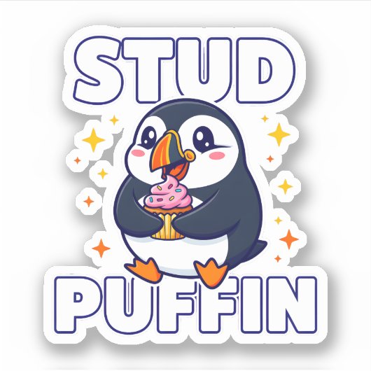 Lustiger Stud-Papageientaucher Süßer Vogel Cupcake Aufkleber (Vorderseite)