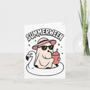 Lustiger Summerween-Geist Rosa Schwebend In Flamin Karte