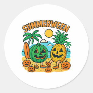 Lustiger Summerween Süße Wassermelone Und Ananas B Runder Aufkleber