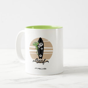Lustiger Surf-Frosch Vintage-Sonnenuntergang-Surfl Zweifarbige Tasse