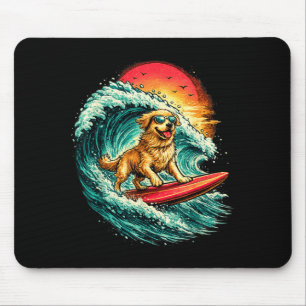 Lustiger Surf-Hund Golden Retriever Strand Wellen Mousepad