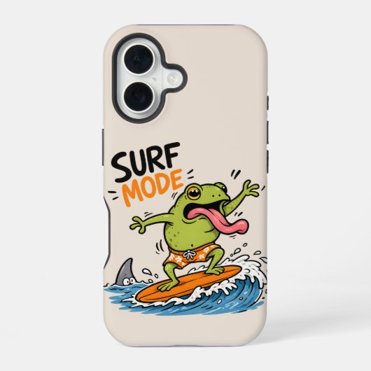 Lustiger Surf-Modus-Frosch|Lustiger Frosch Sommer iPhone 16 Hülle (Rückseite)