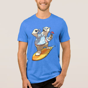 Lustiger Surfender Eisbär Cocktail & Fächer Cartoo Tri-Blend Shirt