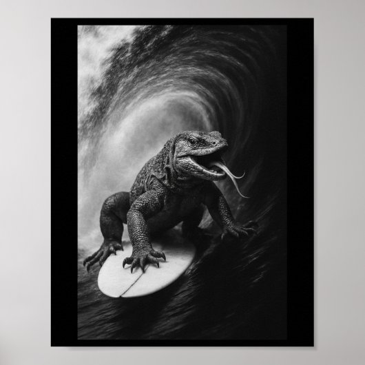Lustiger Surfender Monitor Lizar Selfie Surfbrett Poster (Vorne)