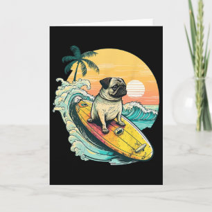 Lustiger Surfender Mops Am Strand Haustierliebhabe Karte
