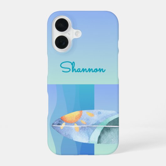 Lustiger Surfer Mädchen iPhone Case 16 Hülle (Rückseite)