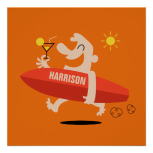 Lustiger Surfer mit Cocktail-Nameplakat Poster