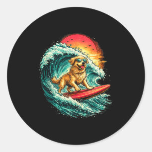 Lustiger Surfhund Golden Retriever Strand Wellen Runder Aufkleber