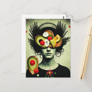 Lustiger surrealer Avocado Toast Frau Herzen Blume Postkarte