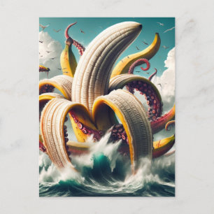 Lustiger surrealer Bananen-Oktopus und Möwen Postkarte