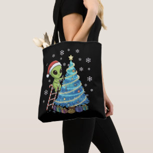 Lustiger süßer Alien Weihnachtsmann schmückt Weltr Tasche