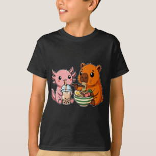 Lustiger süßer Axolotl und Capybara, die Ramen ess T-Shirt