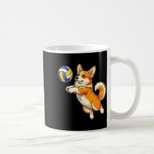 Lustiger süßer Corgi-Hund spielt Volleyball-Sport Kaffeetasse