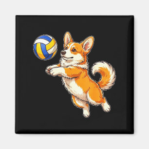 Lustiger süßer Corgi-Hund spielt Volleyball-Sport Magnet