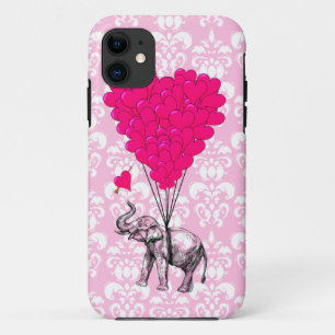 Lustiger süßer Elefant & rosa Damast Case-Mate iPhone Hülle