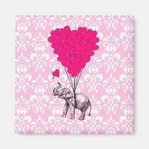 Lustiger süßer Elefant & rosa Damast Magnet