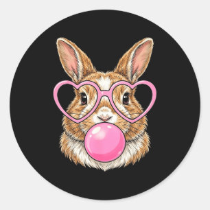 Lustiger süßer Hase Bubble Gum Kaninchen Herz Bril Runder Aufkleber