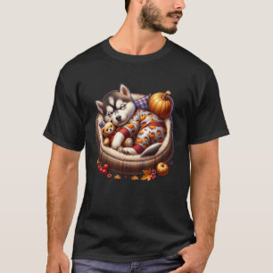 Lustiger Süßer Husky Herbst Dekor Herbst Stimmung T-Shirt