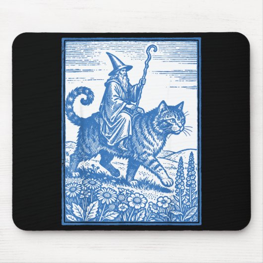 Lustiger, süßer Meme mit Zauberer-Katzenreiter Mousepad (Vorne)