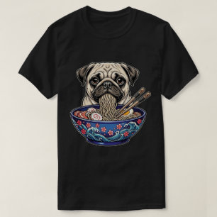 Lustiger süßer Pug, der Ramen isst Hundnudelschüs T-Shirt