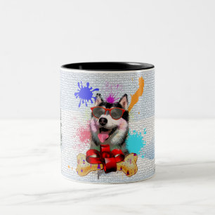 Lustiger süßer sibirischer Husky-Hund Weihnachten Zweifarbige Tasse