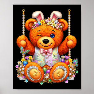 Lustiger süßer Teddybär zwinkernd Augen Osterkorb Poster