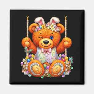 Lustiger süßer Teddybär zwinkerndes Auge Osterkorb Magnet