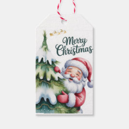 Lustiger süßer Weihnachtsmann mit Baum und Typogra Geschenkanhänger