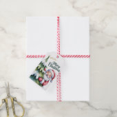 Lustiger süßer Weihnachtsmann mit Baum und Typogra Geschenkanhänger (Mit Garn)