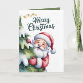 Lustiger süßer Weihnachtsmann mit Baum und Typogra Karte