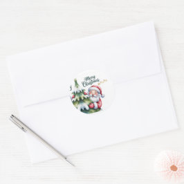 Lustiger süßer Weihnachtsmann mit Baum und Typogra Runder Aufkleber